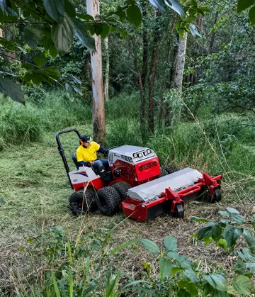 Andrew on the Ventrac 4520P tackling dense vegetation on a wooded slope, Pullenvale